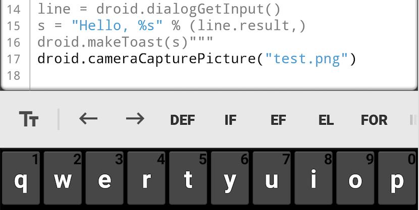 QPython - editor's hotkey toolbar