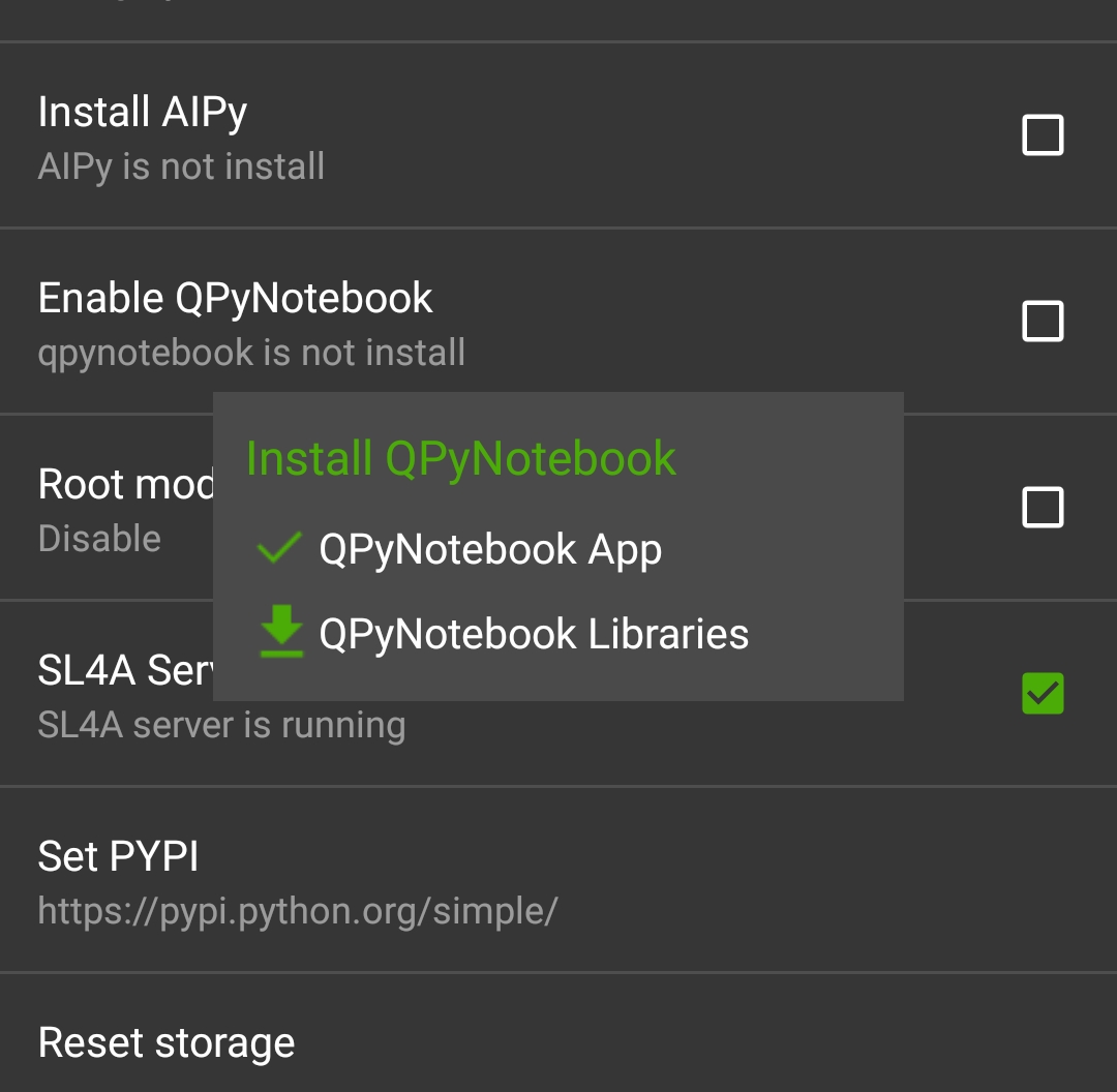 Enable QPyNotebook in QPython Setting