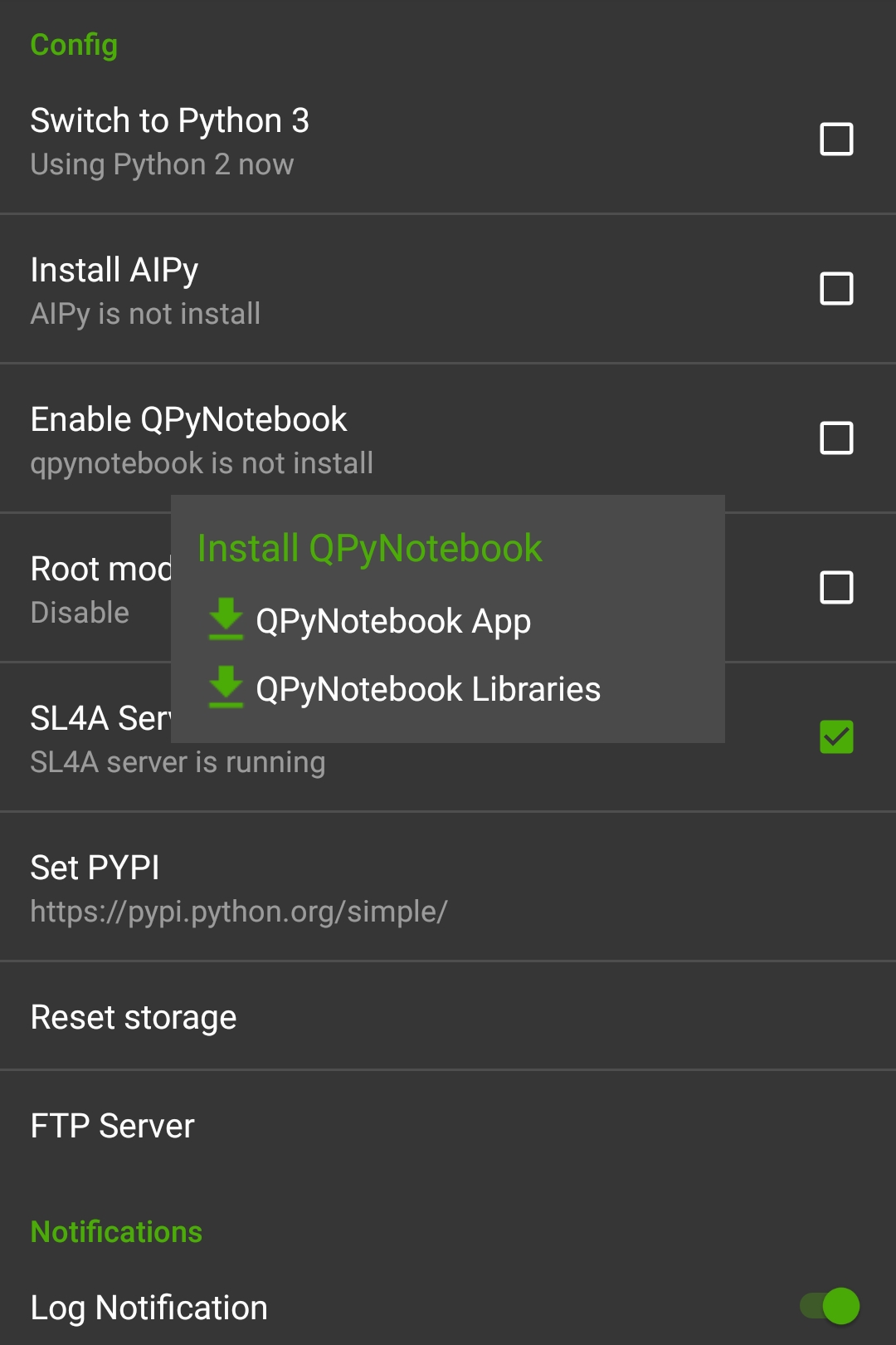 Enable QPyNotebook in QPython Setting