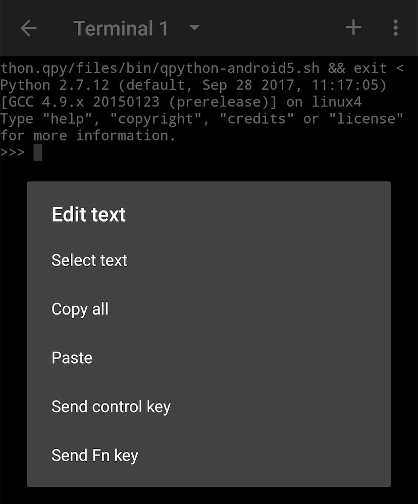 QPython - Terminal popup menu